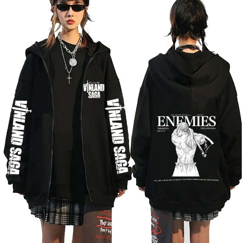 Anime Vinland Saga Thorfinn You Are Not My Enemies I Have No Enemies Zipper Hoodie Men Casual Cosplay Oversized Zip Up Jacket