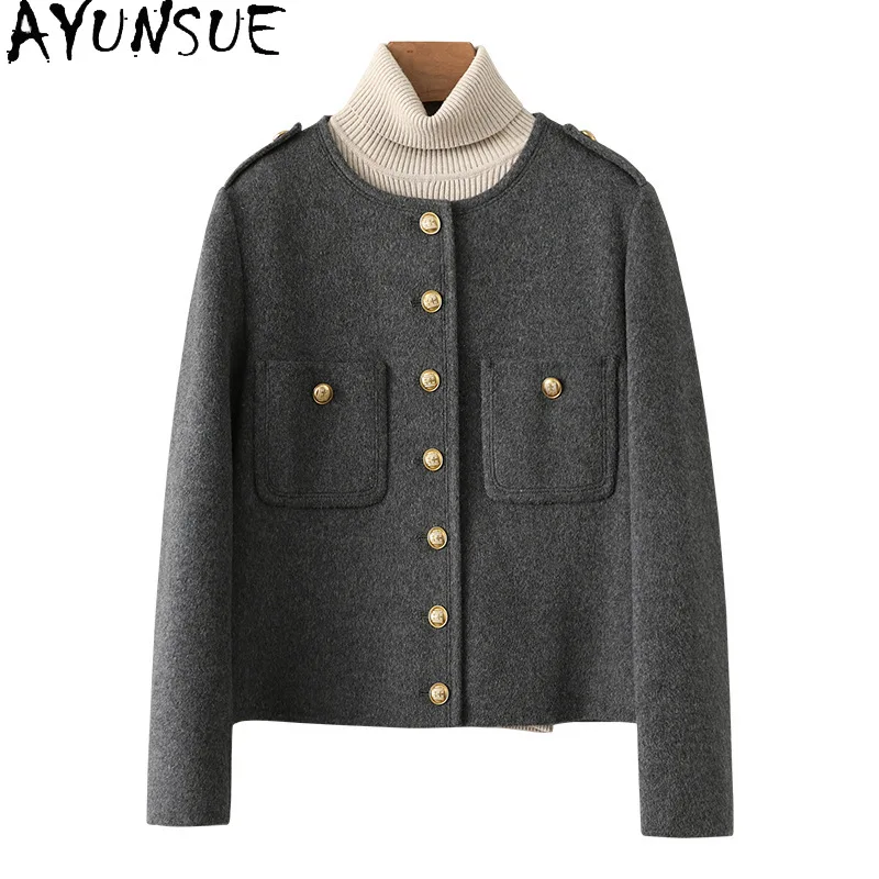 AYUNSUE 100% Real Wool Jacket Women Short Coats Ladies 2024 Autumn Winter New in Outerwears Casual Womans Clothing 한국스타일 여성의류