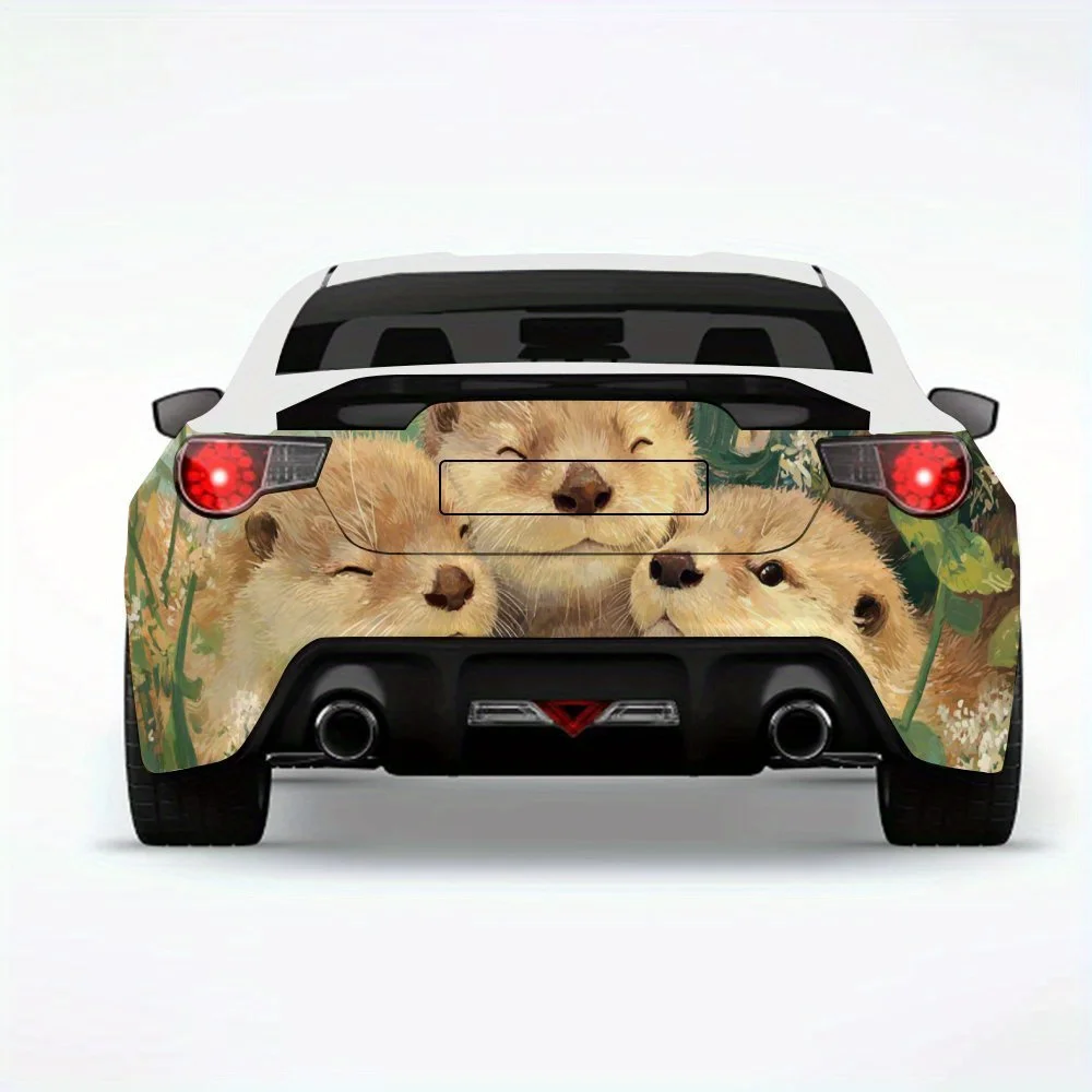 

Cute Otters in Water with Flowers and Shells Car Sticker,Vinyl Decal for Car Rear, Waterproof Self-Adhesive Vinyl Stickers for V