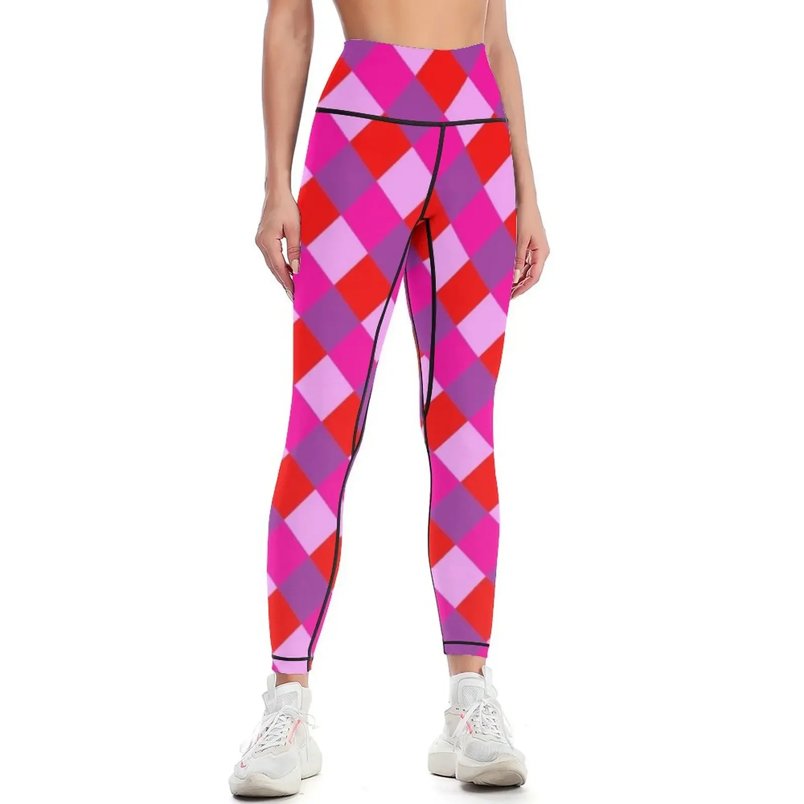 

Red, pink, and purple diagonal tiles Leggings fitness set gym Sports pants woman legging gym Legging sport Womens Leggings