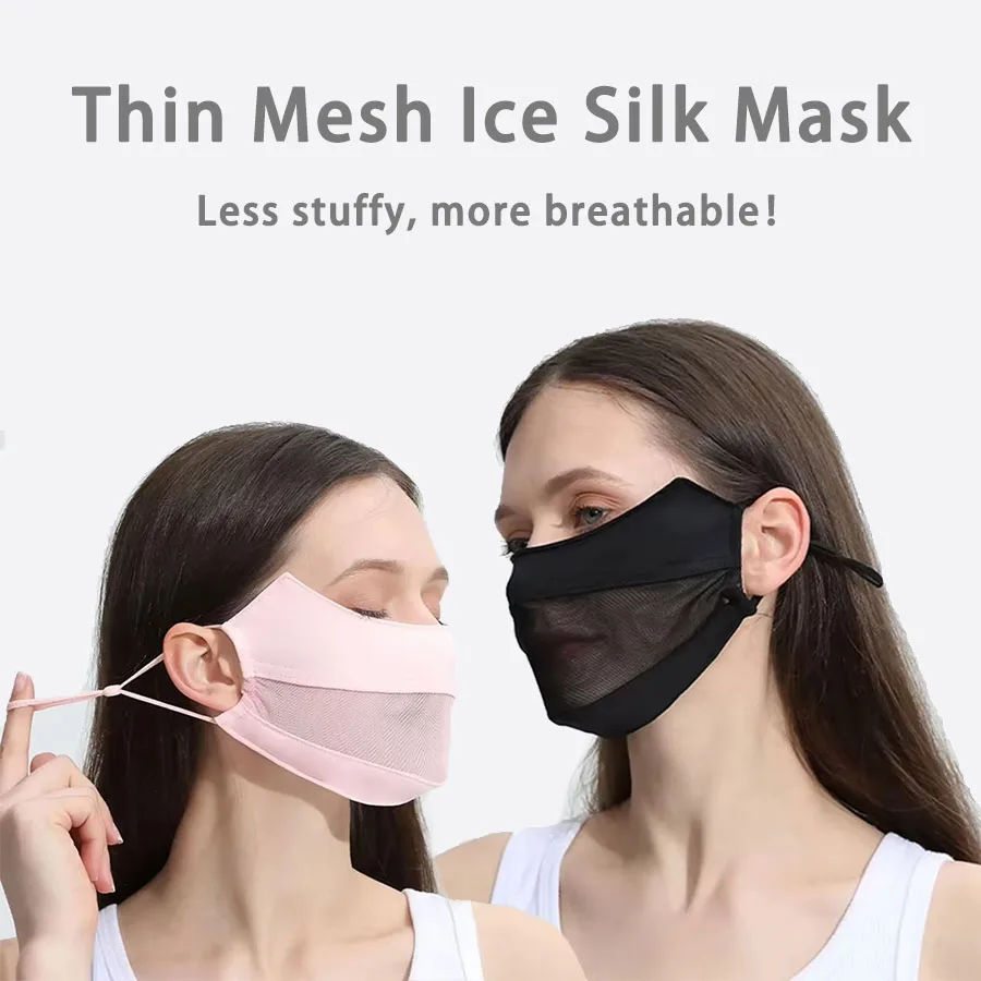 

Ice Silk Mask for Women Thin Mesh Breathable Mask Summer Sunscreen Face Scarf Outdoor Cover Hiking Riding Running Sport Mask