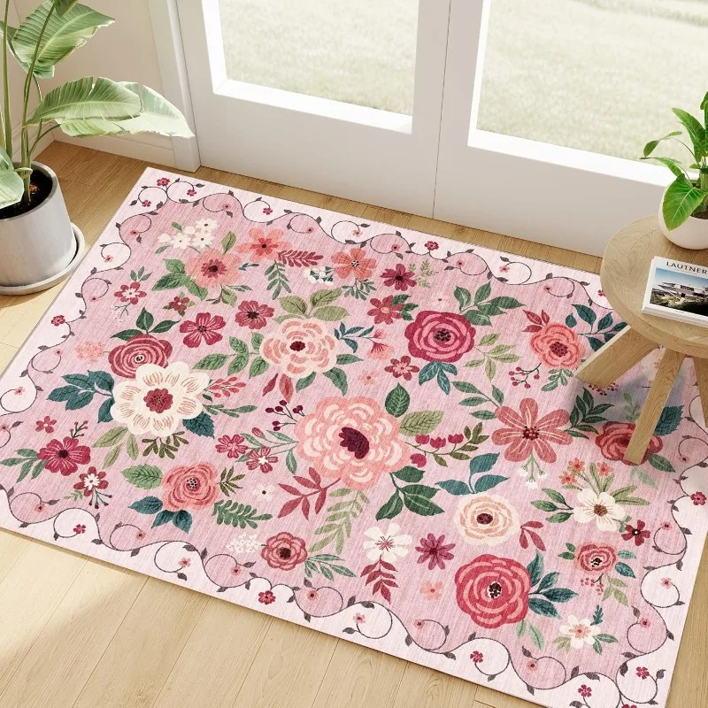 Tapis de porte imprimé Floral rose, absorbant et antidérapant, pour jardin de campagne, d'entrée, intérieur et extérieur, salon, décoration de maison