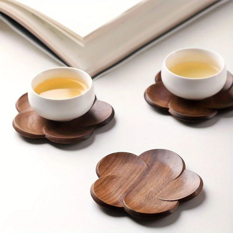 1pc Stylish Handcrafted Black Walnut Wood Coaster and Tea Cup Holder with Heat Insulation