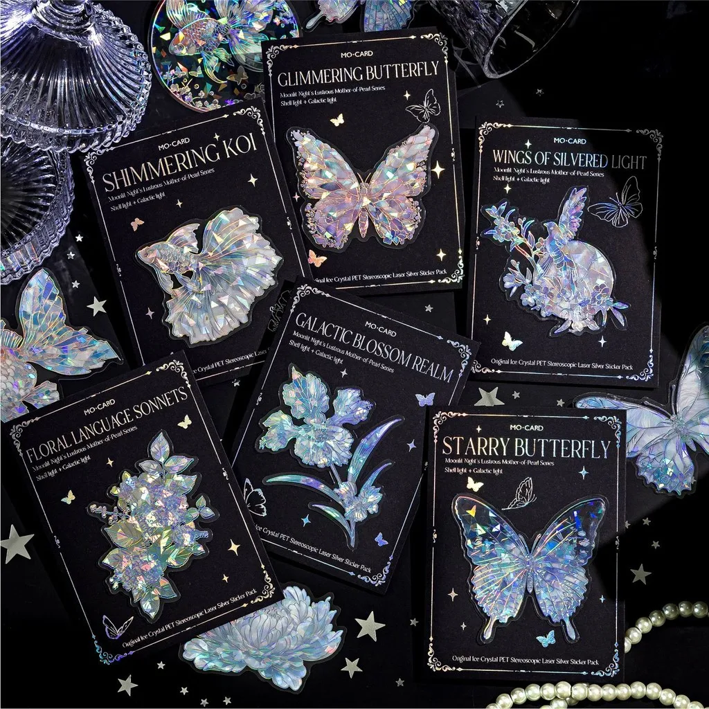 10 Pcs PET Laser Silver Sticker Pack Junk Journal DIY Scrapbooking Art Collage Stationery Planner Decor Diary Stickers