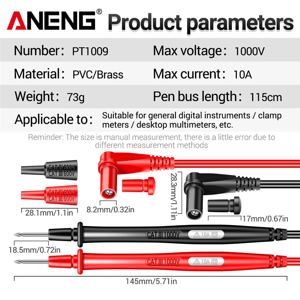 ANENG PT1009 1000V 10A multimetro multifunzione Test cavo penna cavo sonda di misurazione combinata cavo per Tester misuratore