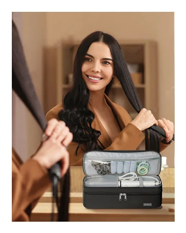 Haartrockner-Etui Tragbare Friseurwerkzeug-Aufbewahrungstasche Doppelschichtige Reise-Organizer-Box für Lockenstab, Haarklammer und Bürste, Tragetasche – Detail 11