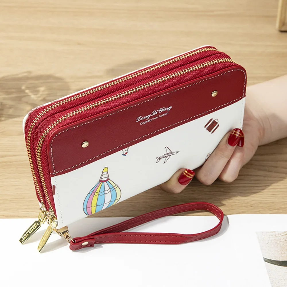 Fashion PU Leather Female Long Wallet Double Layered Large Capacity Zipper Purse Multifunctional Phone Bag