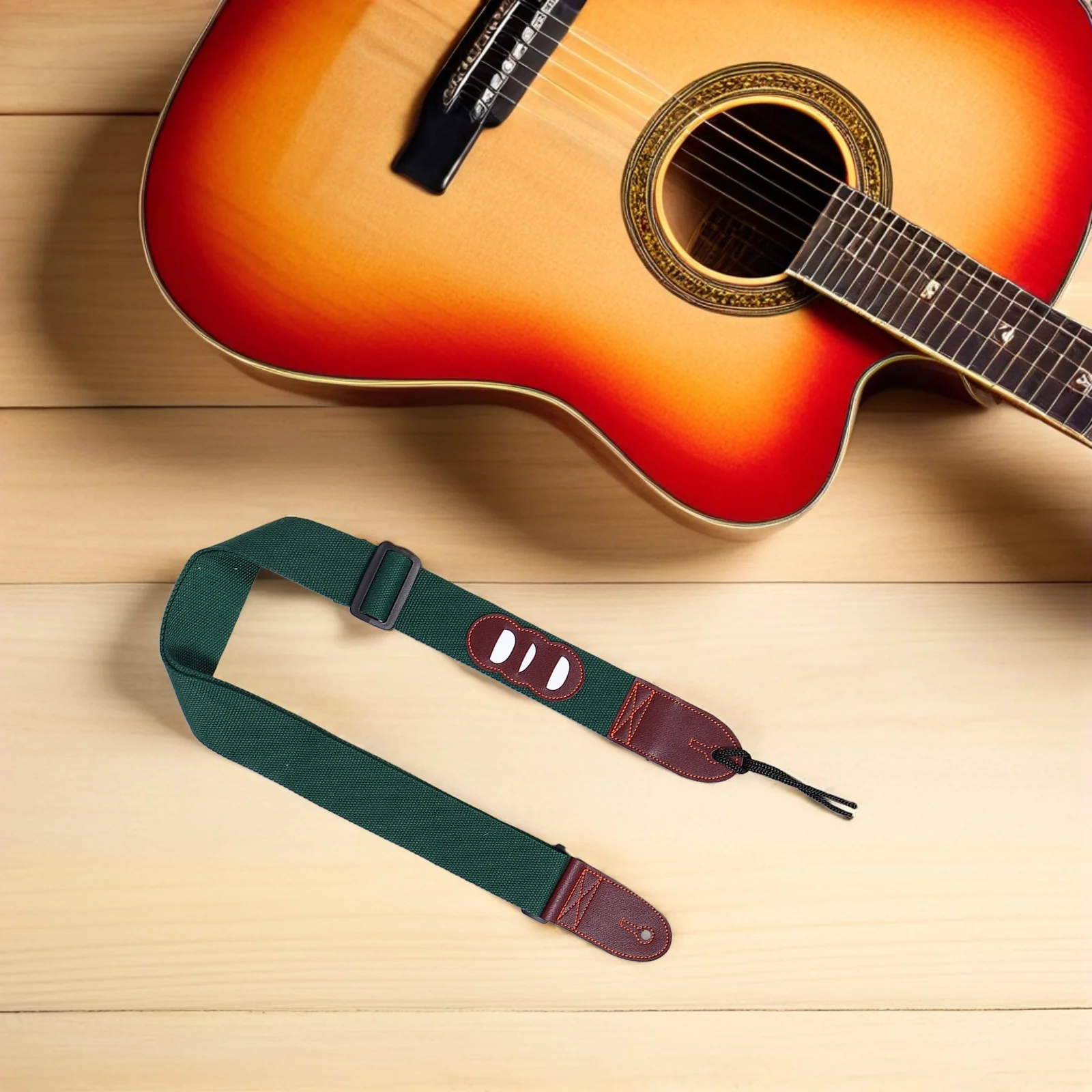 

2Pcs Adjustable Polyester Guitar Strap Guitar Shoulder Neck Strap Pick Holder Red Green Folk Acoustic Electric Bass Ukulele