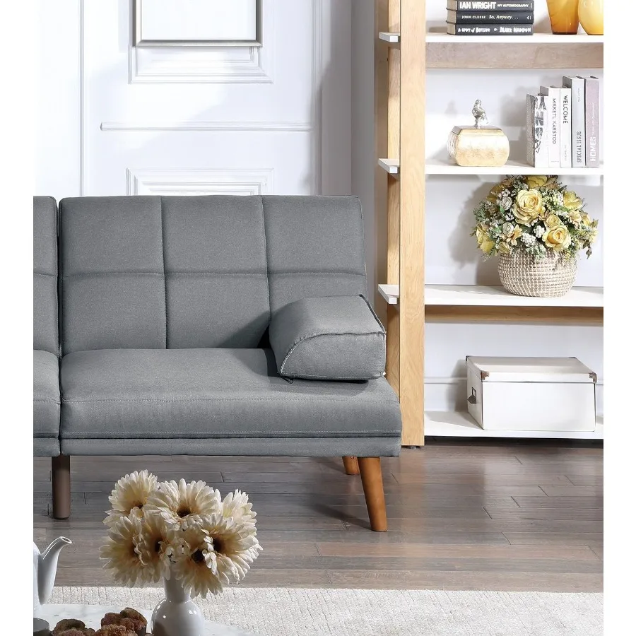 ブルーグレーのポリファイバー製調節可能なタフテッドソファ、リビングルーム用、無垢材の脚、快適なカウチ