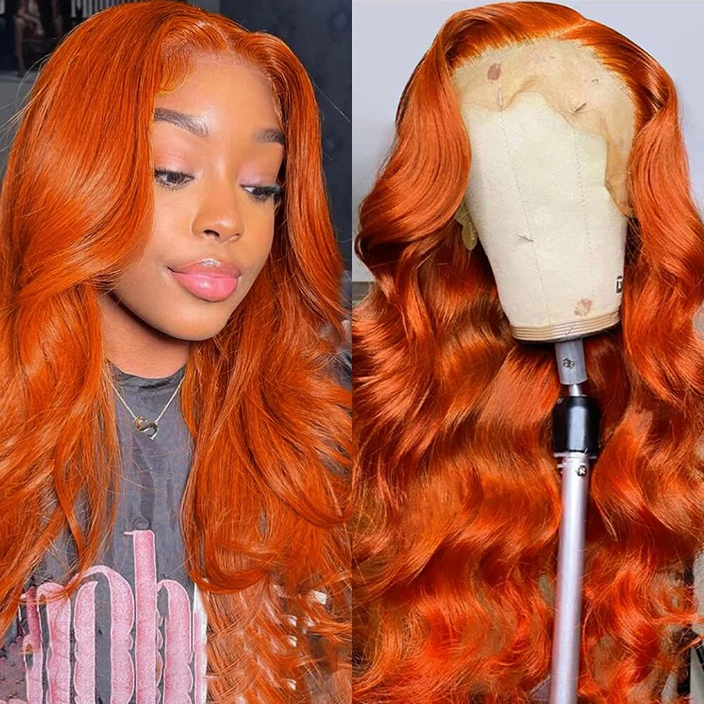 Peluca con malla frontal de jengibre naranja ondulado 350 cabello humano 13x6 13x4 HD peluca con malla frontal transparente cabello brasileño de 36 pulgadas para mujeres