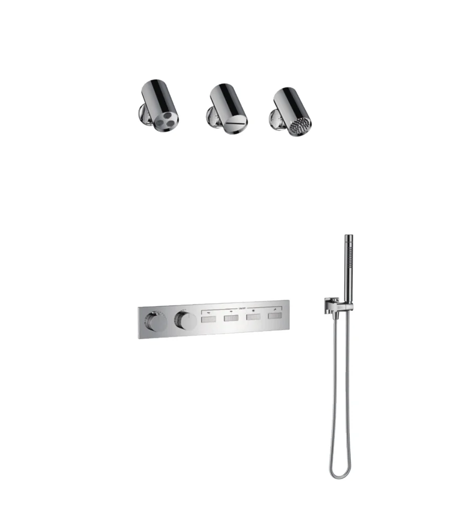 In Wall Mounted Shower Faucet Concealed Brass Silver Surface Bathroom Shower Set with Pressure Balanced Valve