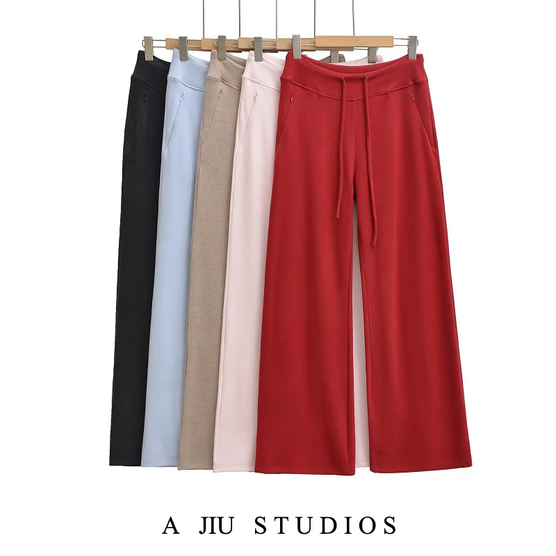 

Американские женские повседневные свободные брюки с широкими штанинами и двойной тесьмой, прямые, широкие, для йоги и спорта