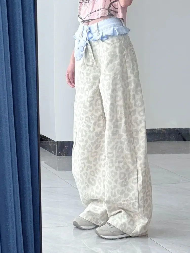 와이드 레그 팬츠 여성용 봄 러플 쉬폰 플리츠 힙스터 경량 시크 미학 통기성 레저 레트로