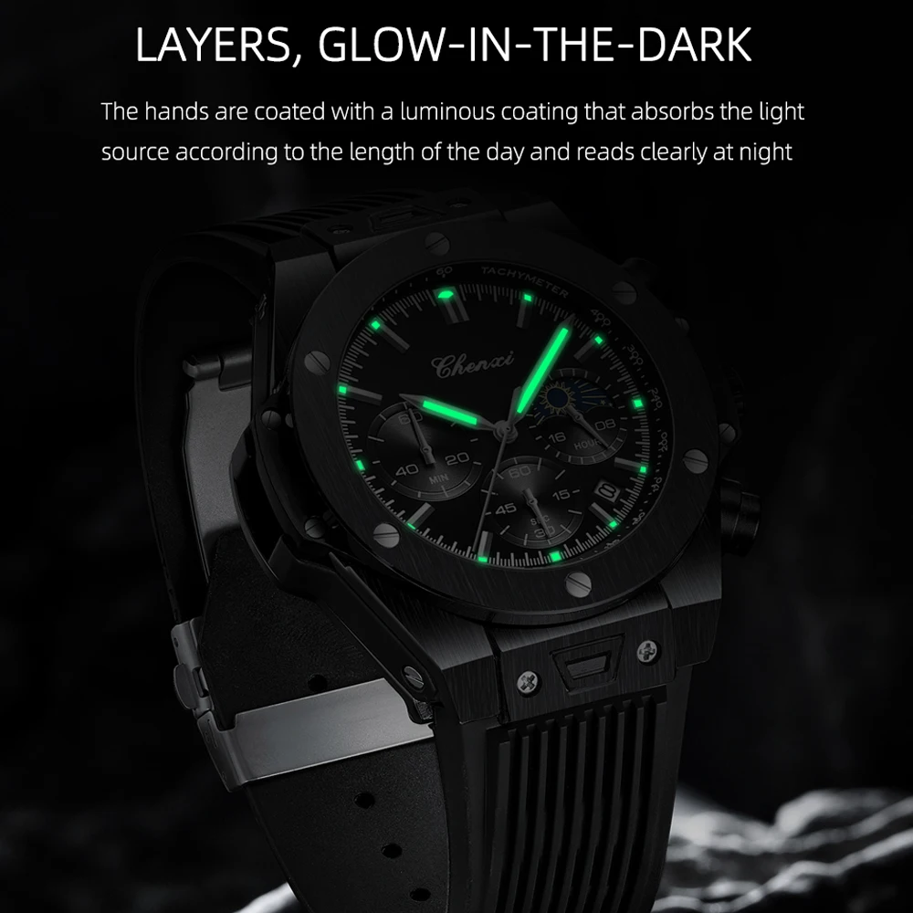 CHENXI Top Brand Luxury Watches for Mens Creative Fashion Luminous Dial with Chronograph Clock Male Casual Wristwatches