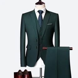 Costume de mariage de luxe 3 pièces pour homme, costume de bureau slim de couleur unie, ensemble grande taille pour homme, Blazer + pantalon + gilet