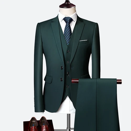 Imagen 1 del producto Traje de boda de lujo de 3 piezas para hombre, conjuntos de traje de oficina de negocios de color sólido delgado a la moda para hombre, chaqueta + pantalones + chaleco de talla grande para hombre