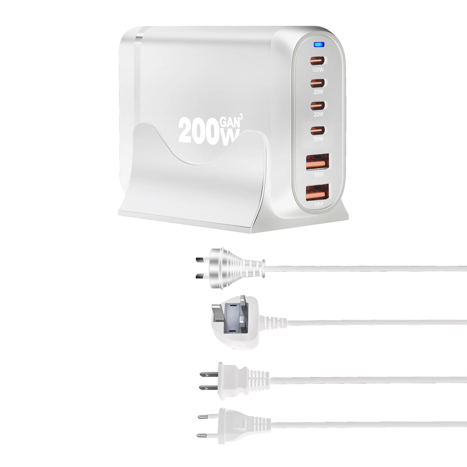 New 200W GaN Desktop Charger 6-port USB Type C PD Charger Fast Charge 3.0 Fast Charger Mobile USB Charger