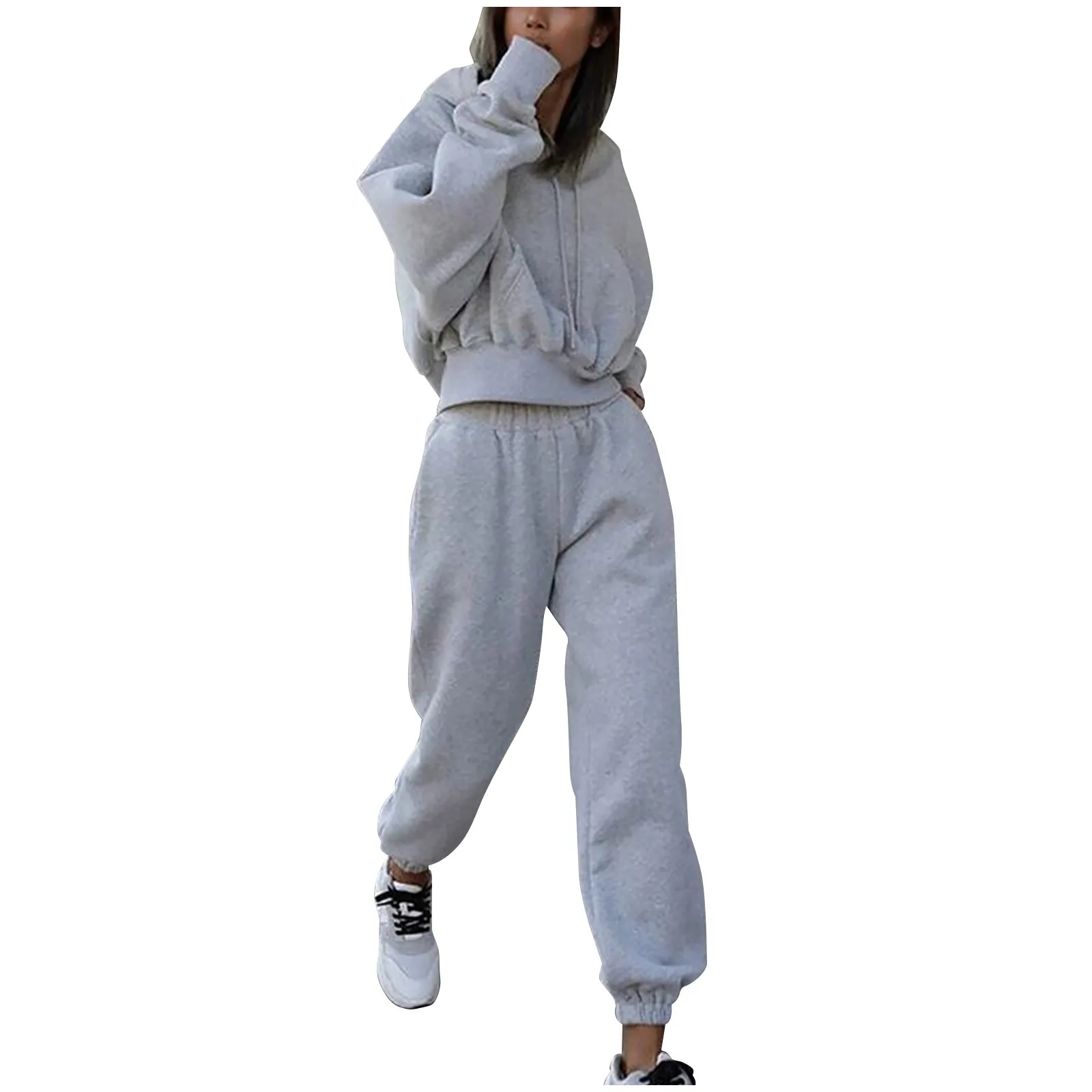 Women\'s Casual Solid Color Long Sleeved Hoodie Trousers Sweatershirt Sports Suit