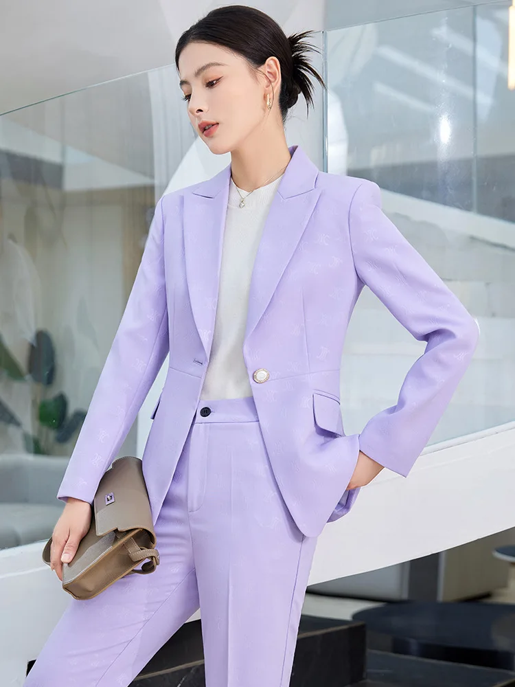 Tesco Purple Pantsuit For Women Slim Blazer Suit + Pants Print completi da donna 2 pezzi per abito da donna professionale da lavoro