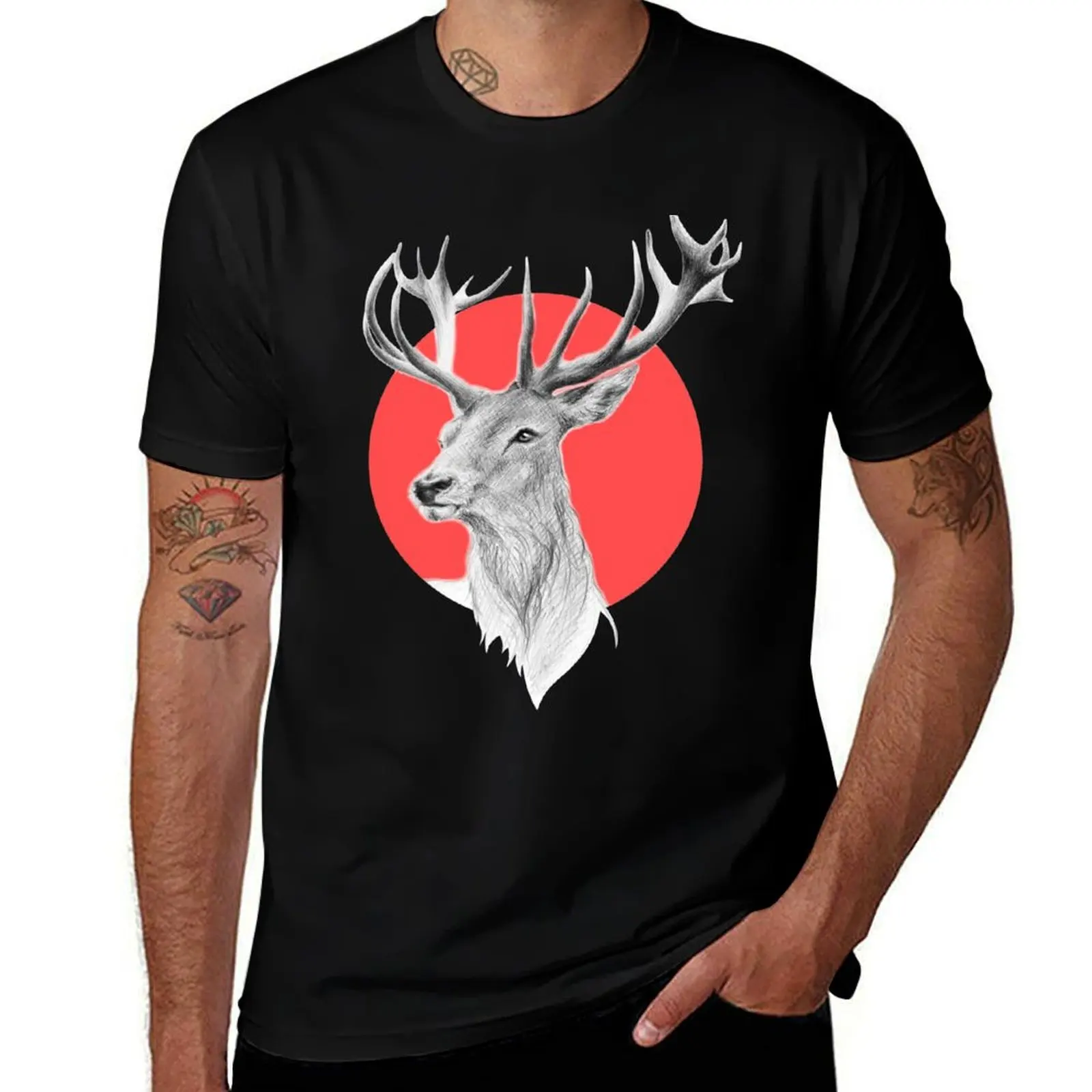 

Deer luxury 100% red drawing circle designer and shirt t T-Shirt t men man cotton shirt brand man t shirt designer head