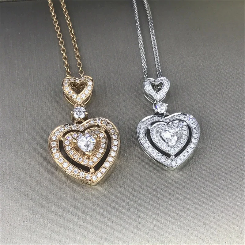 Queen Heart 925 Sterling Silver Chocker Necklace Lab Diamond Wedding Pendants Necklace For Women Bridal Promise Party Jewelry