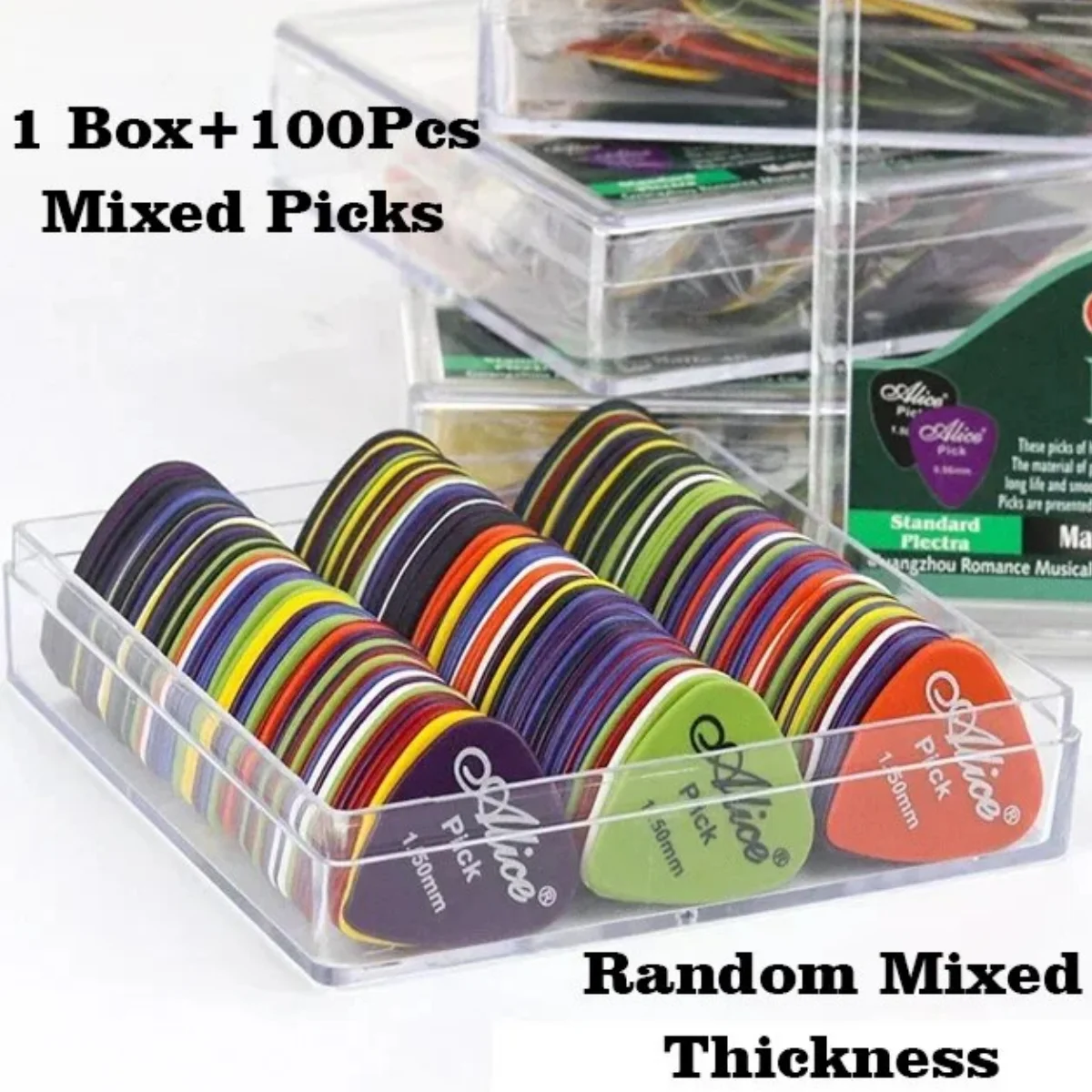 Alice 12/24/50/100 Unidades de Palhetas de Guitarra ABS Mistas, Plectro de Plástico Premium Multicolorido para Acessórios de Guitarra Elétrica/Baixo/Ukulele