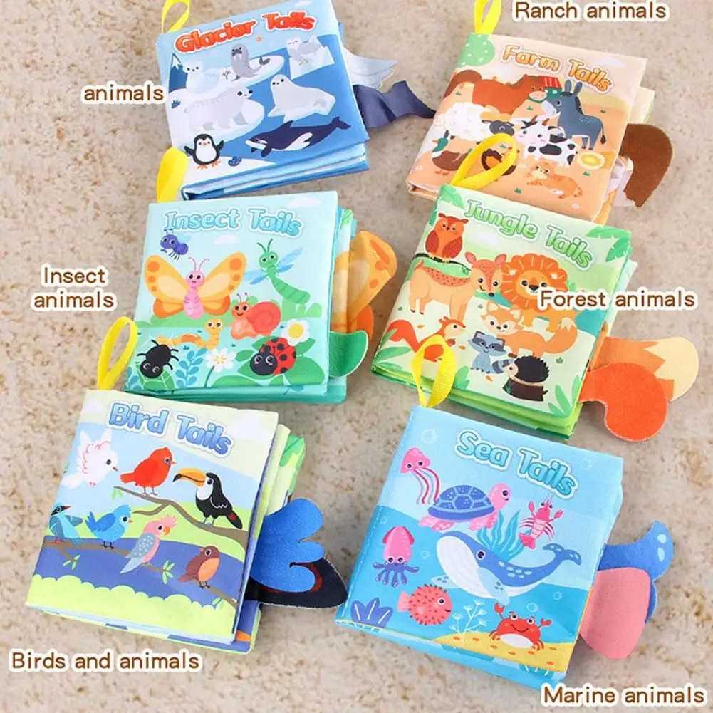 Pädagogisches Weiches Tuch Buch Für Babys Waschbar Cartoon Tiere Schwanz Frühe Bildung Filz Buch Spielzeug Aufklärung Baby Spielzeug