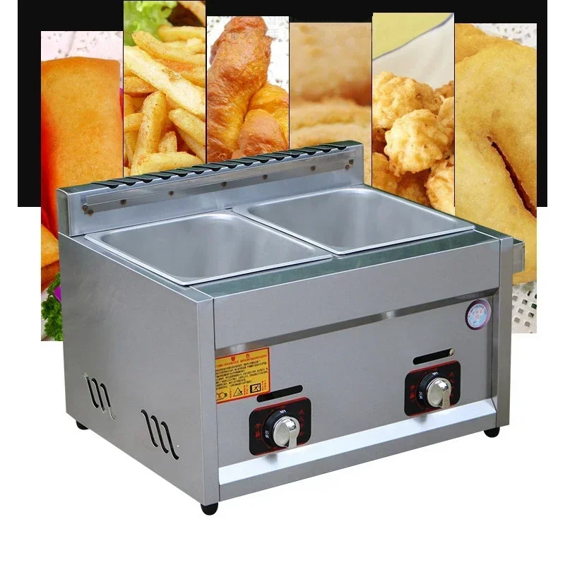 Friggitrice a gas elettrica in acciaio inossidabile 220v Friggitrice a gas doppia pentola Stufa per noodle Friggitrice a vapore Cucina Macchina per patatine fritte