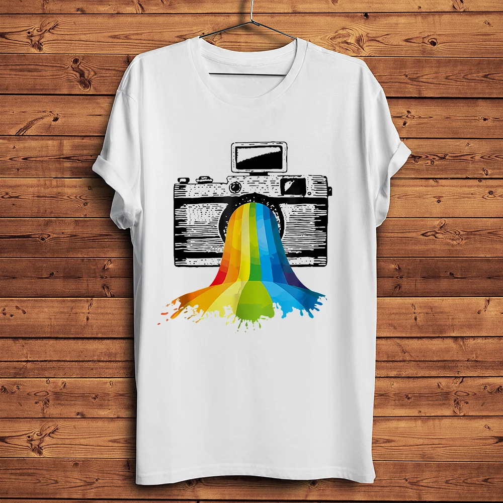 Fresh style watercolor camera design t shirt man tops Tees short sleeve O-neck Breathable T-shirt white unisex casual tshirt