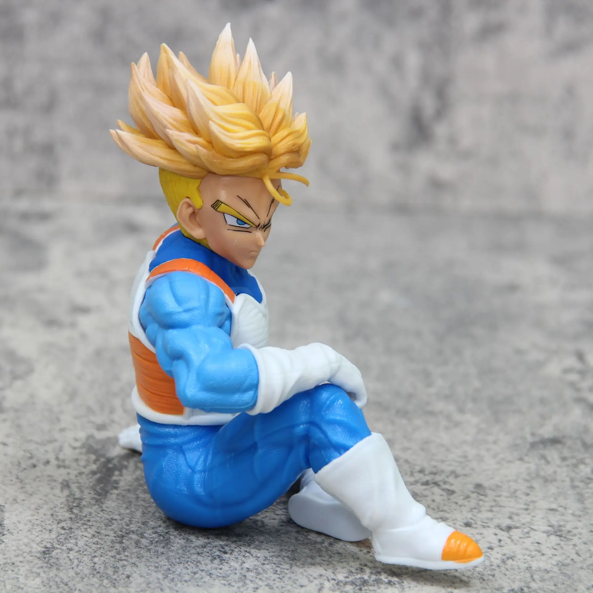 14cm Anime Dragon Ball Super Trunks Sitting Action Figure Pvc Super Saiyan Yellow Hair Torankusu Collection Model Doll Toy Gift