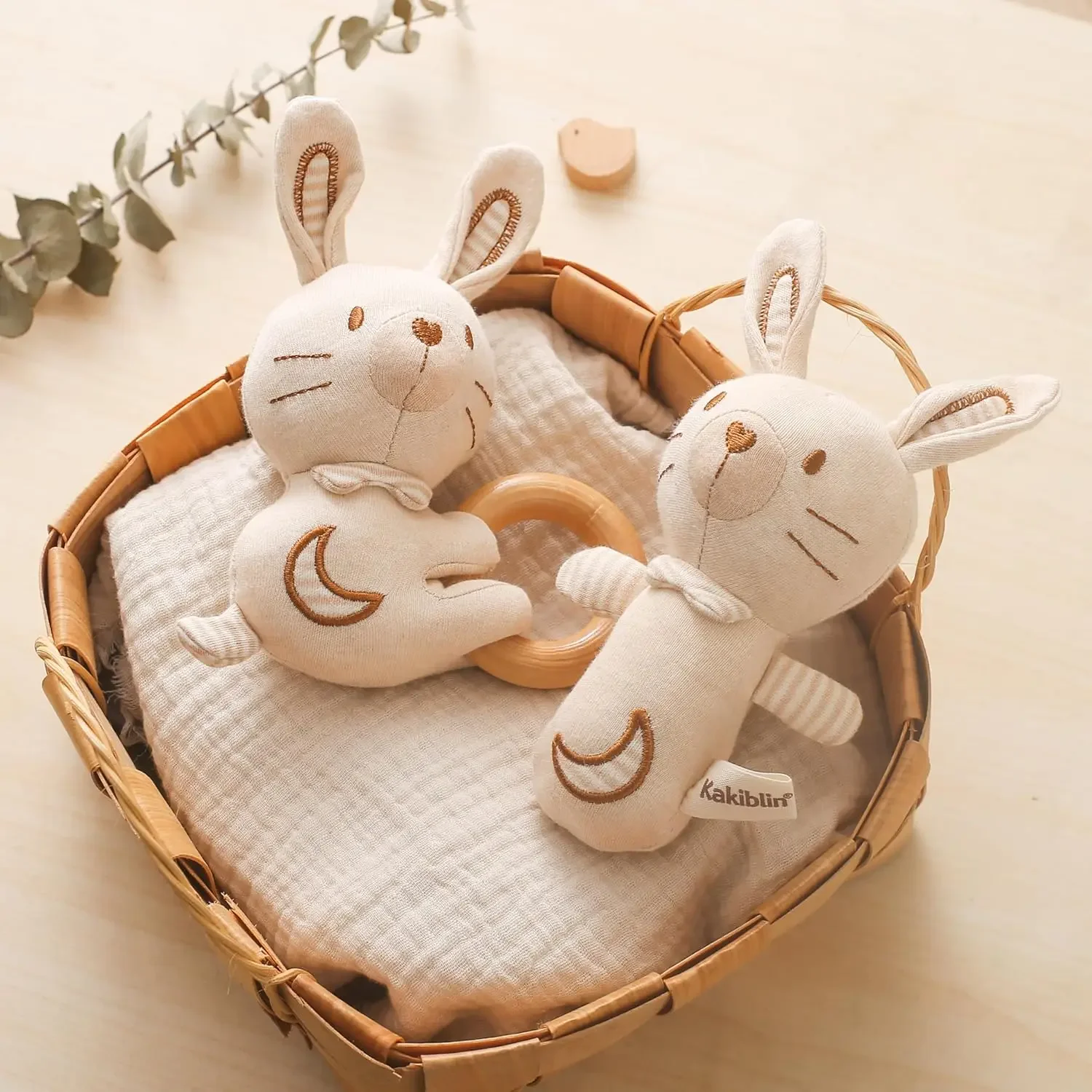 Stick Sonaglio Galarara Coniglio Giocattolo Giocattolo in tessuto per bambini Regalo in cotone organico per la nascita Giocattolo educativo Neonato Regalo per bambini Presente