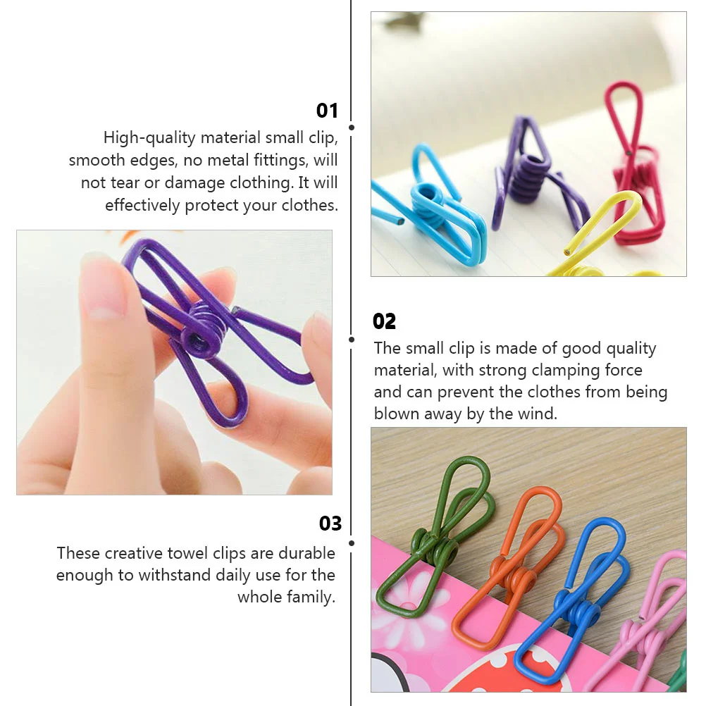 10pcs Stainless Steel PVC Clothes Clips Smooth Edges Non Metal Windproof Hanger Clamps Towel Sock Baby