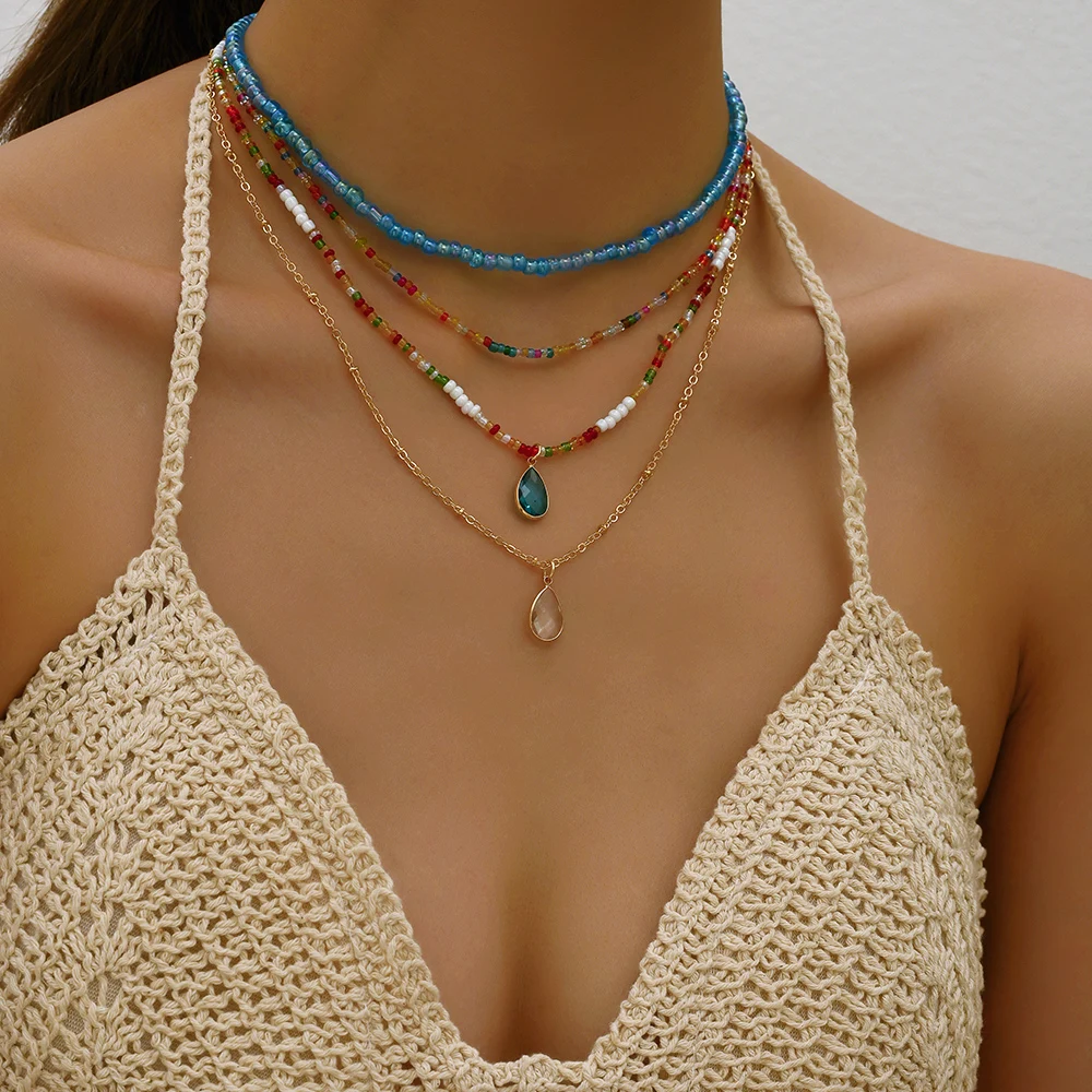 Bohemian Multilayer Handmade Beads Chain Fashion Necklaces Sheet Elephant Pendant Jewelry For Women Valentine\'s Gift X0210