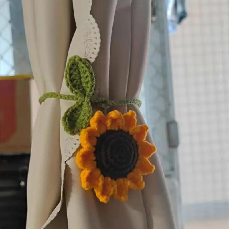 Multipurpose Handmade Crochet Sunflower Car Rearview Mirror Decoration Charm Ornaments Auto Interior Accessories Car Decor