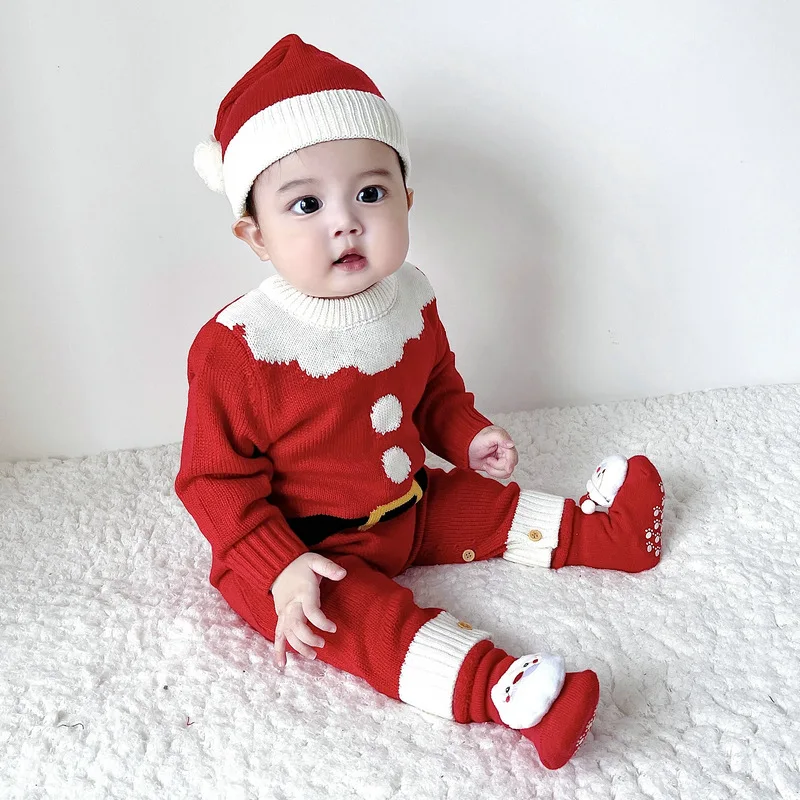 MILANCEL Christmas Baby Clothes Knit Santa Clause Rompers Option Prom Hat