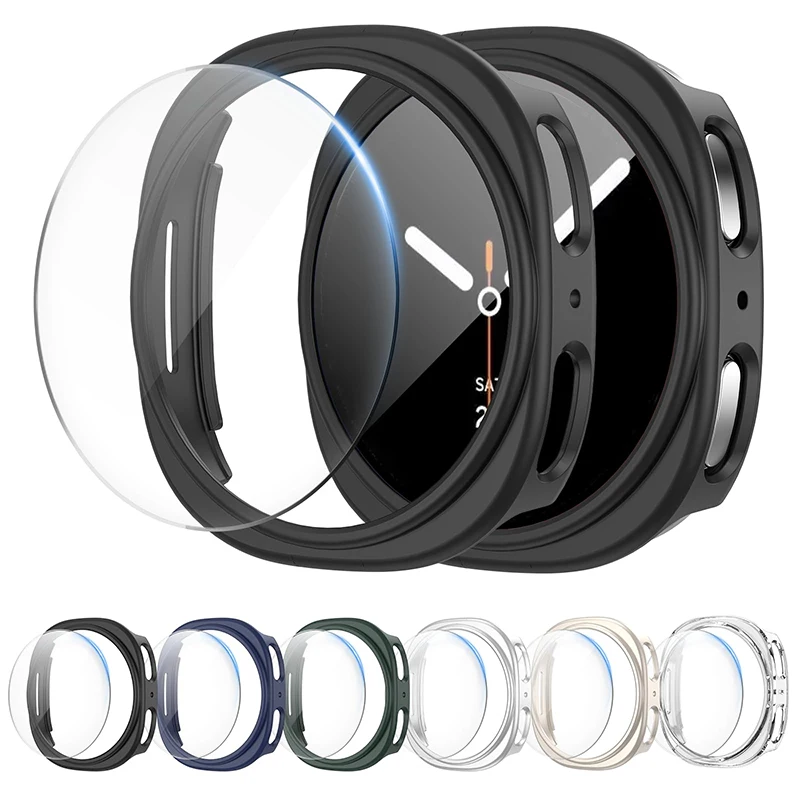 Tempered Glass+Case for Samsung Galaxy Watch 8 44mm 40mm 3DFull PC cover bumper screen protector shell+film watch 8 Accessories