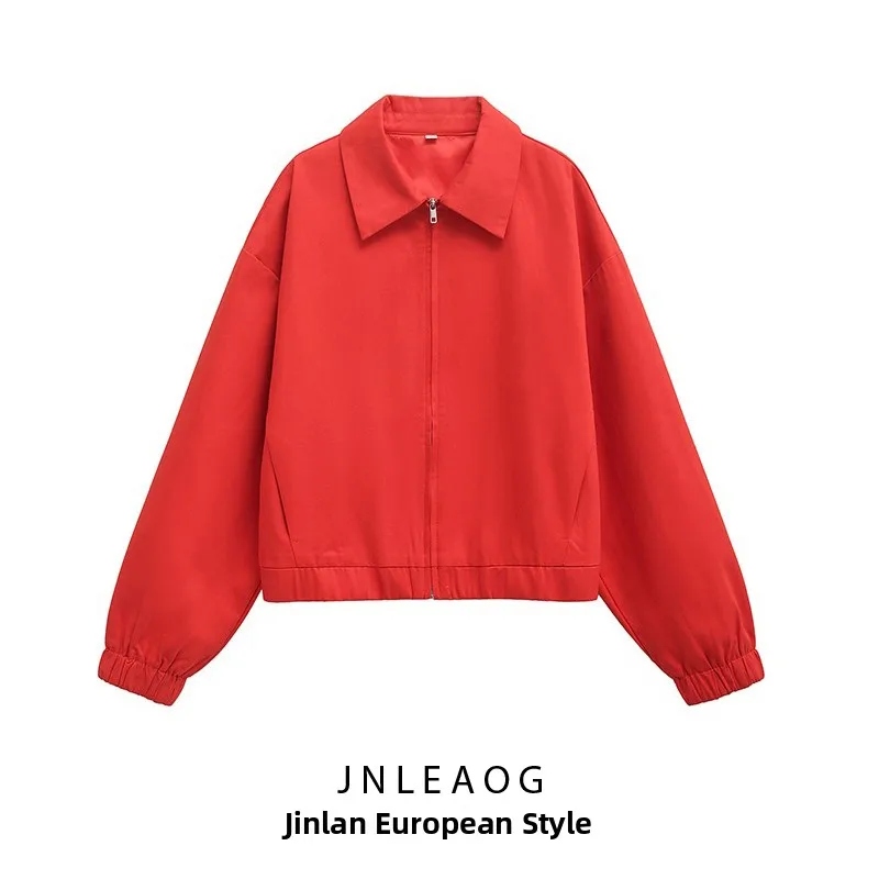 JNLEAOG Женское пальто-пилот Jaet на молнии с дизайном-стойкой, верхняя одежда с длинным светом из полиэстера с откидным воротником