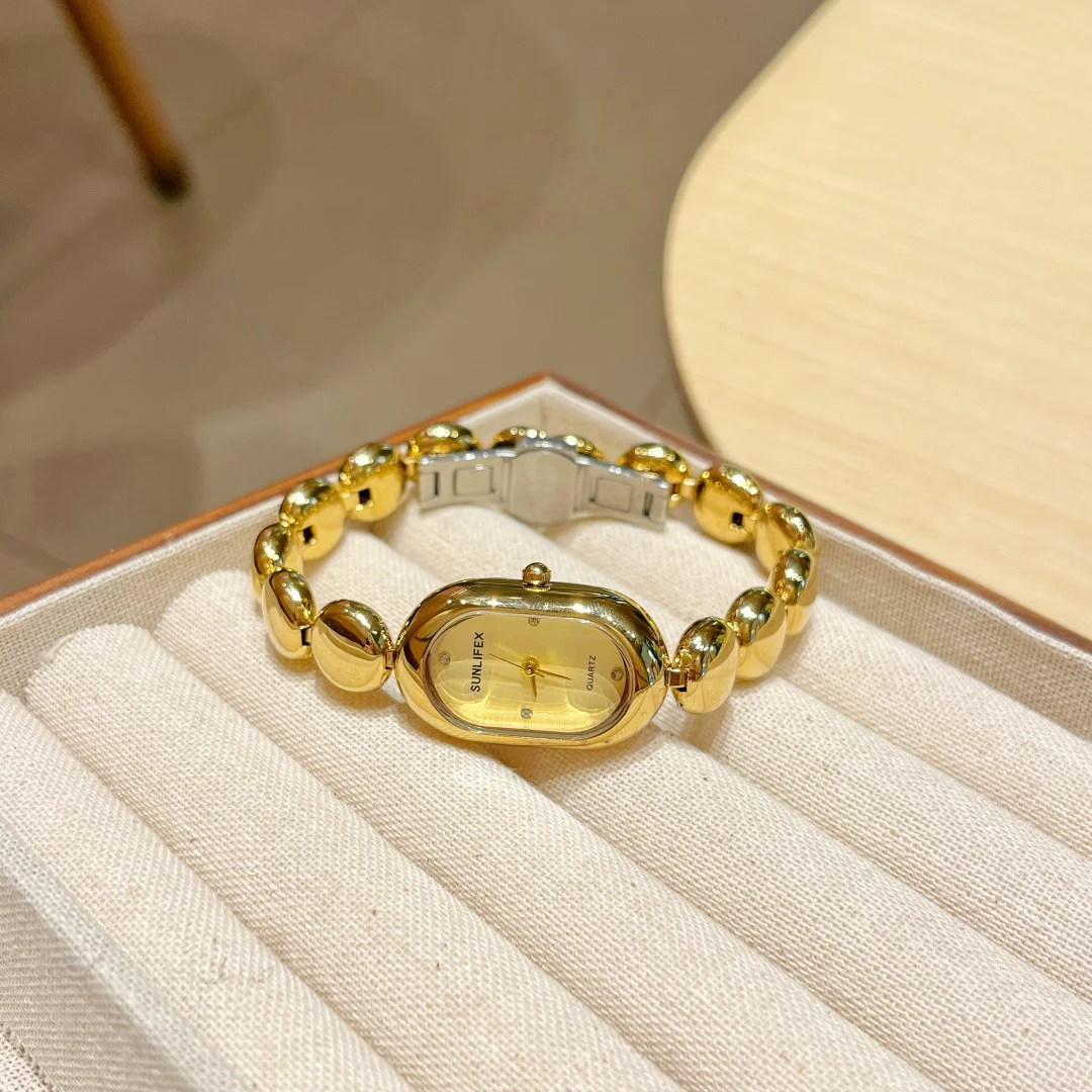 SUNLIFEX Fashion Brand Wrist Watches Woman Stainless Steel Creative Gold Strap Quartz Watch Fashion Lady Dress Jewelry Relogio