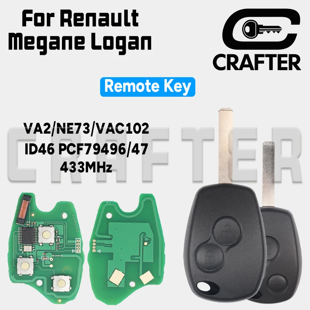 

Ключ Crafters Renault 46 PCF7946/47 чип 433 МГц лезвие VA2/NE73/VAC102 удаленный ключ от машины для Renault Megane Logan Clio Sa