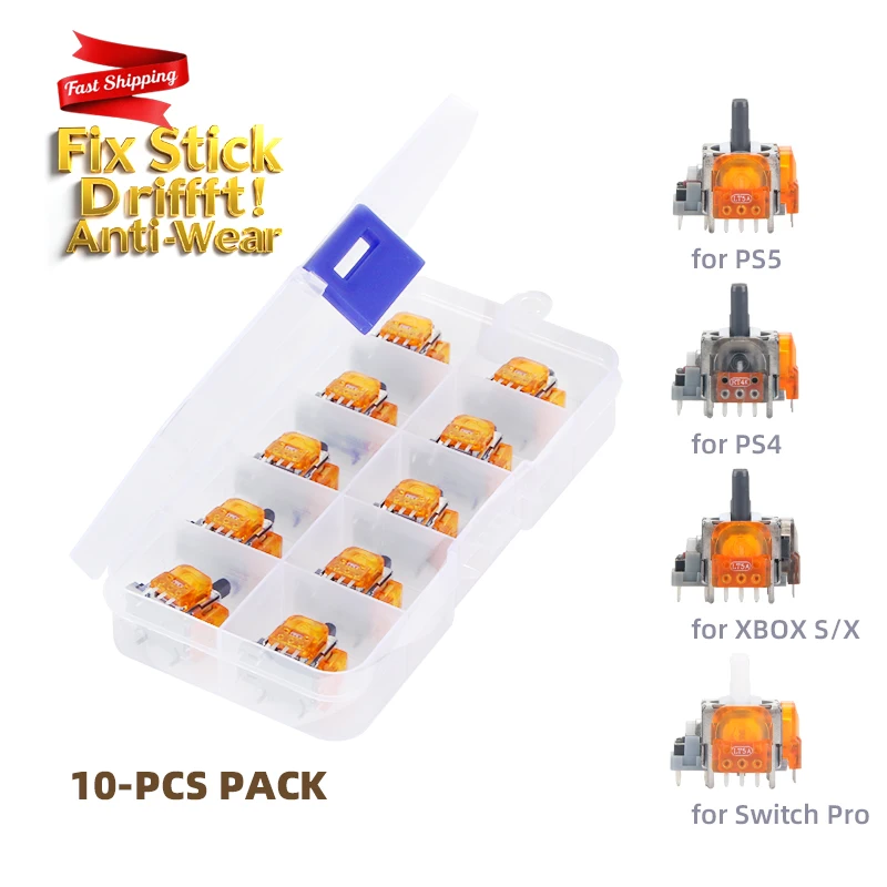 

10PCS Anti-Drift Joystick for PS5/PS4/Xbox Series X S/Switch Pro Controller, TMR Sensor thumbstick Repair Kit with Case