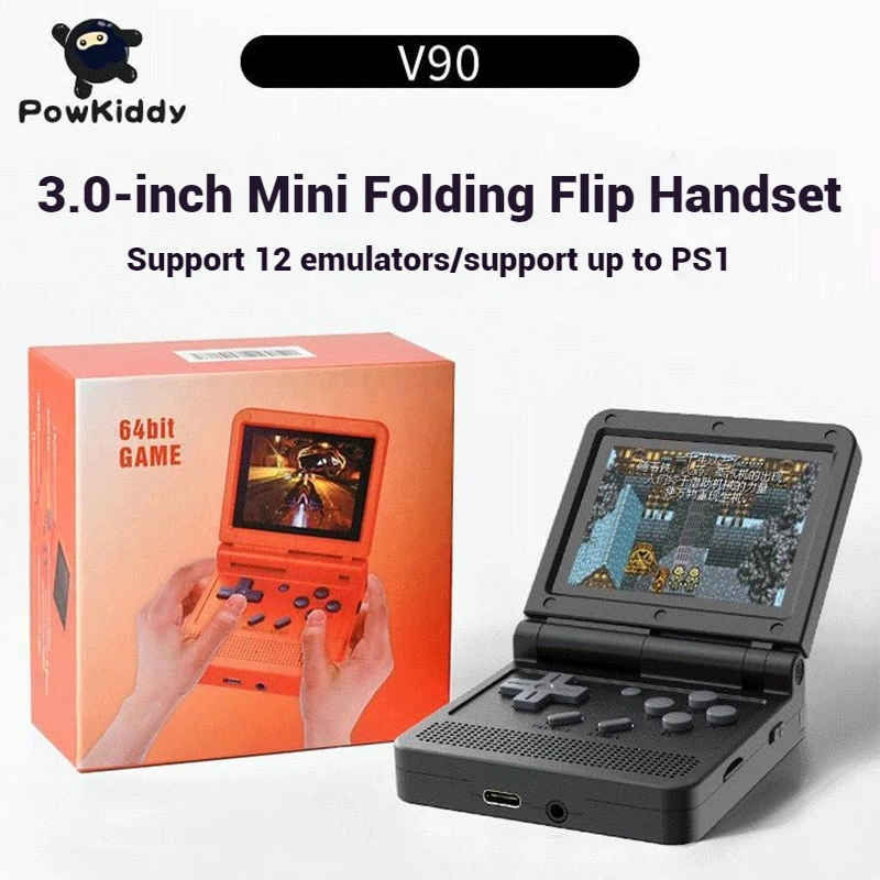 Powkiddy V90 Gaming Console Mini Handheld Flip Gba Arcade Ps Open Source Nostalgic Retro Arcade Classic Boy Gift