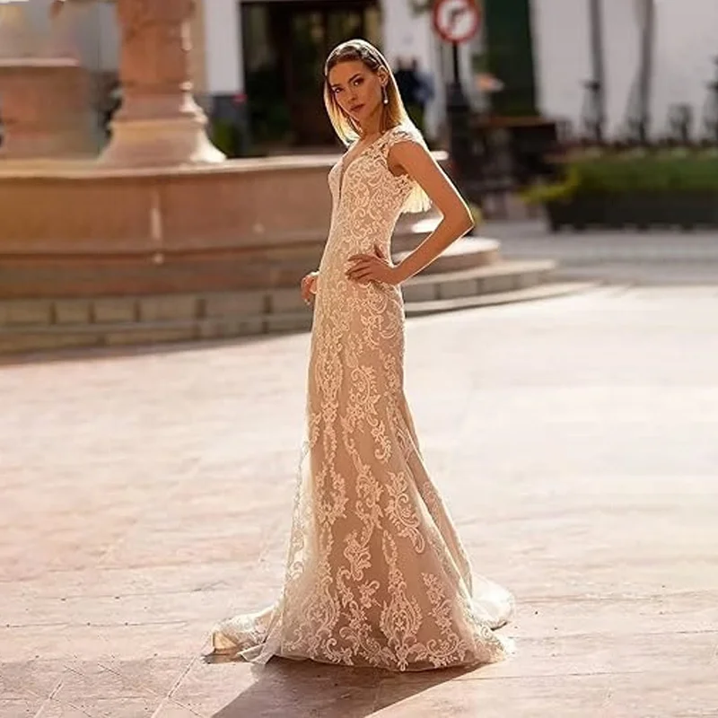 Abiti da sposa da donna Fair per la sposa 2024 con scollo a V cinghie di perline Appliques di pizzo abito da sposa per le donne