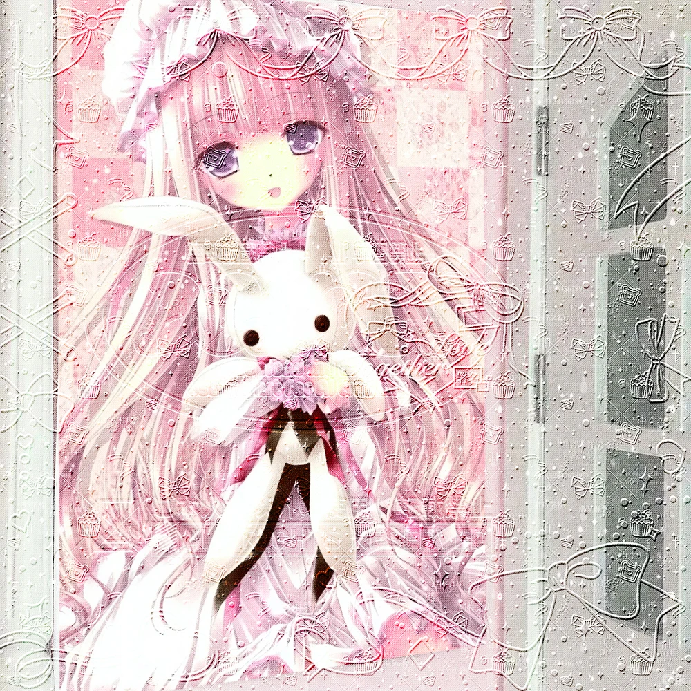Yume Kawaii Sweet Lolita Tapestry, Pastel Pink Anime Girl with White Rabbit Wall Hanging, Lace & Bow Embossed Aesthetic, Harajuk