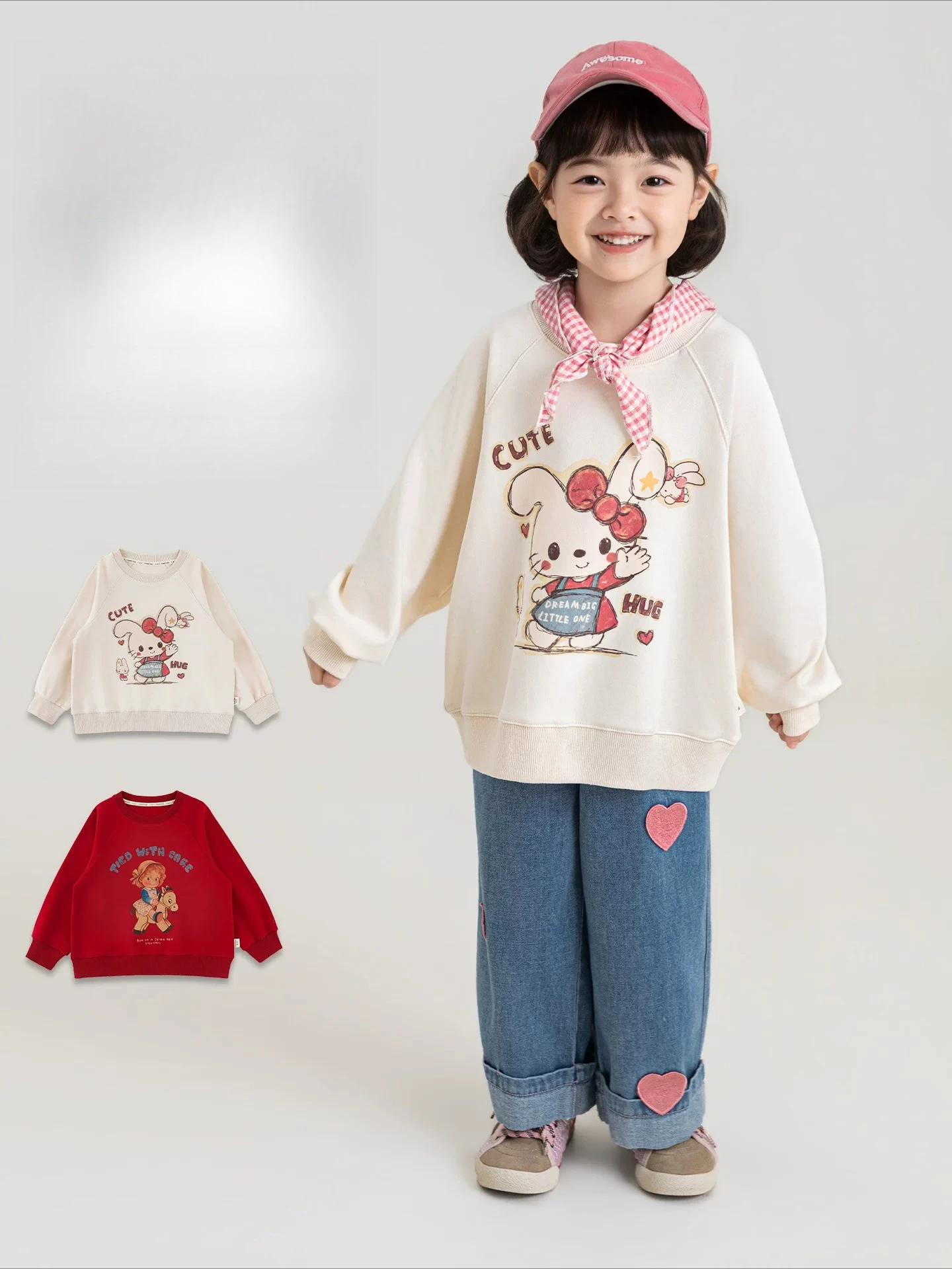 Kids Girls Cartoon Raglan Sweatshirt Soft Lightweight Skin-Friendly Loose Autumn Pullover Top for 2-10 Years Old