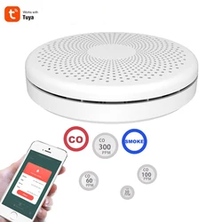 Tuya Smart Life-Détecteur de fumée WiFi, capteur de monoxyde de carbone, détecteur de gaz co, alarme sonore d'incendie, version 2 en 1