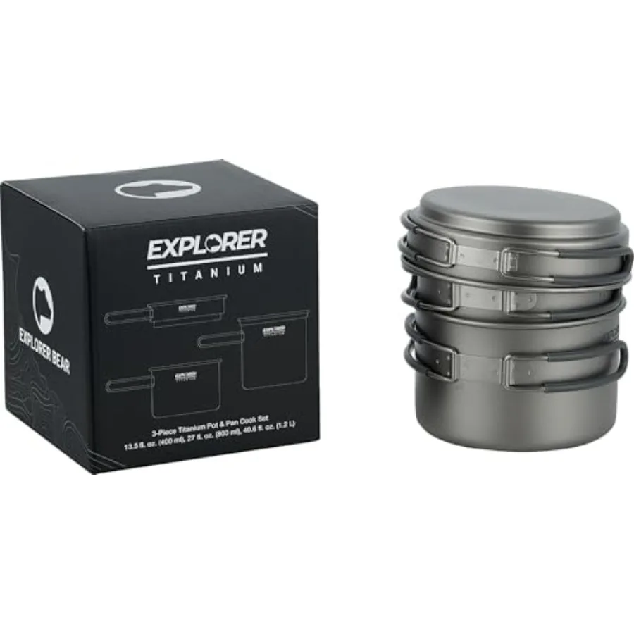 Titanium Stackable Camping Cooking Pot Mess Kit Set for Backpacking Hiking Outdoor Survival Adventures Lightweight Portable Mul