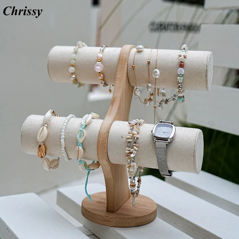 

Двухслойная съемная бамбуковая стойка для браслетов, домашняя стойка для хранения ювелирных изделий