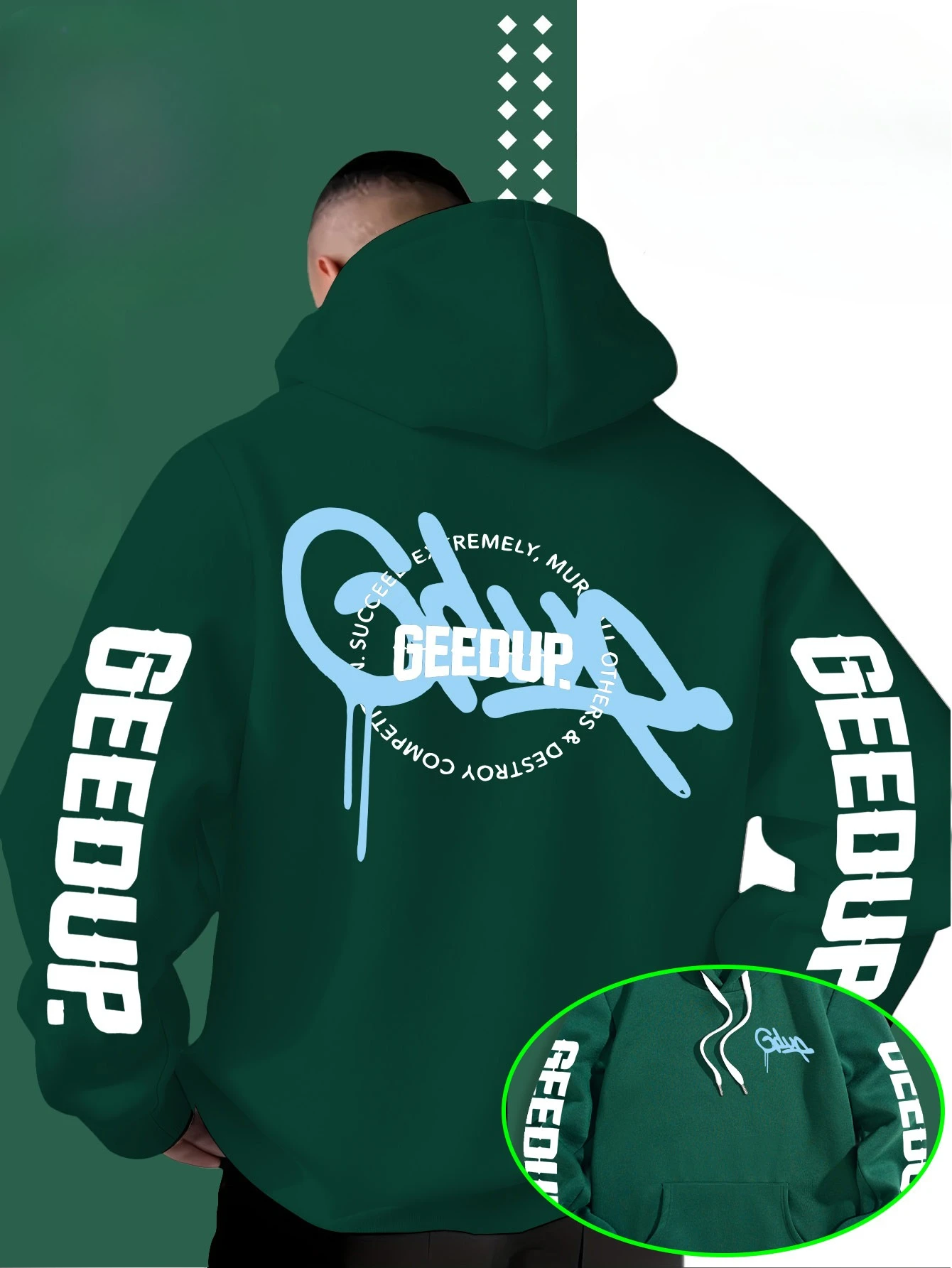 Neuer Herren-Kapuzenpullover mit Graffiti- und Tropfen-Buchstaben-Print für Herbst und Winter, Street-Style, lockerer Pullover-Hoodie – Detail 6