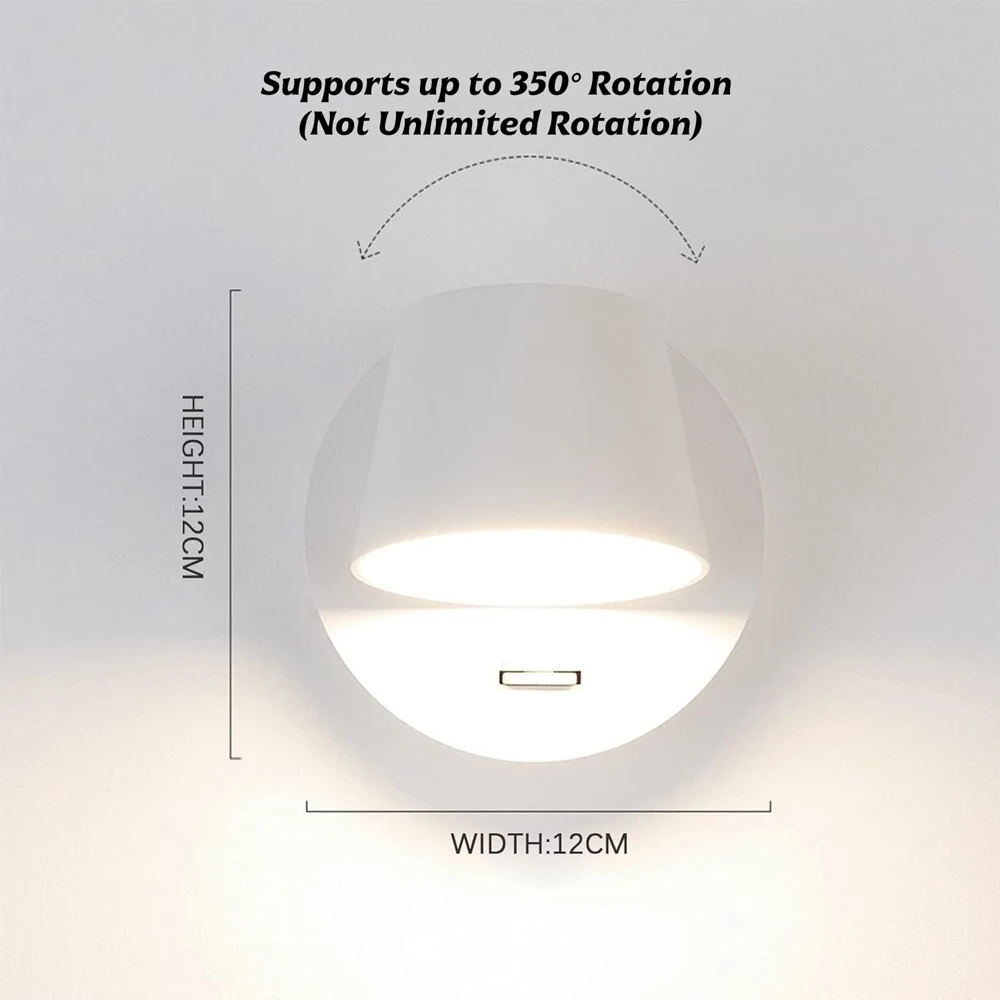 350-°-自由回転ledウォールライト、アクリル読書灯、5wニュートラルライトウォールランプ、寝室、リビングルーム、廊下用スイッチ付き