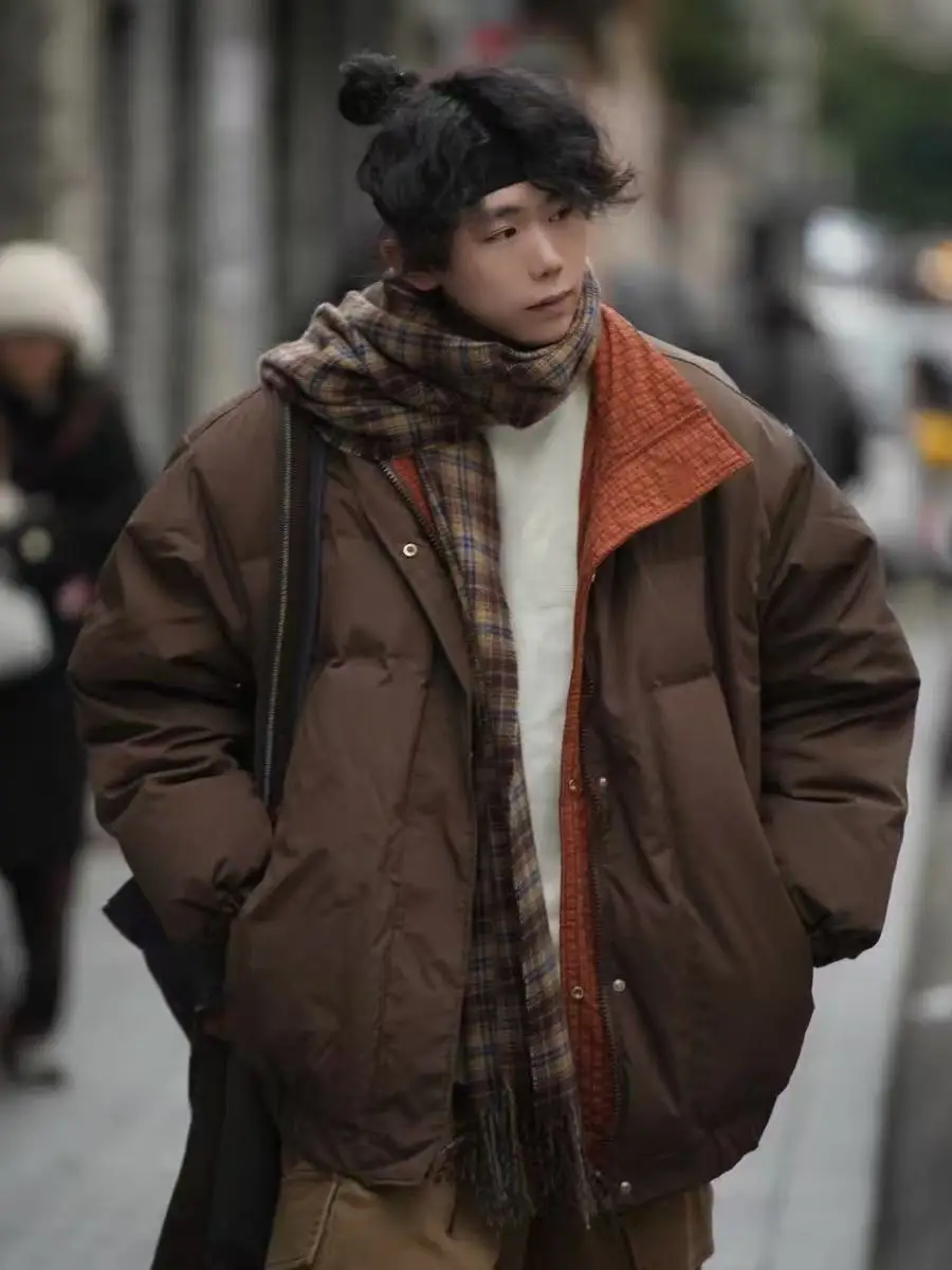 

Retro Japanese Sle Double-Sided Wearable Stand Collar Bread Cotton Jaet Loose Workwear for Men Winter Warm Polyester Fibe...